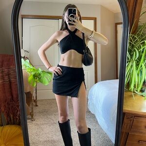 Out From Under Black Crop Top 
Tied halter